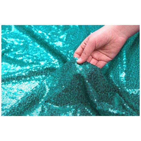Green 72" Round Teal Sequin Tablecloth Wedding Dining Linen - New - Picture 4 of 4